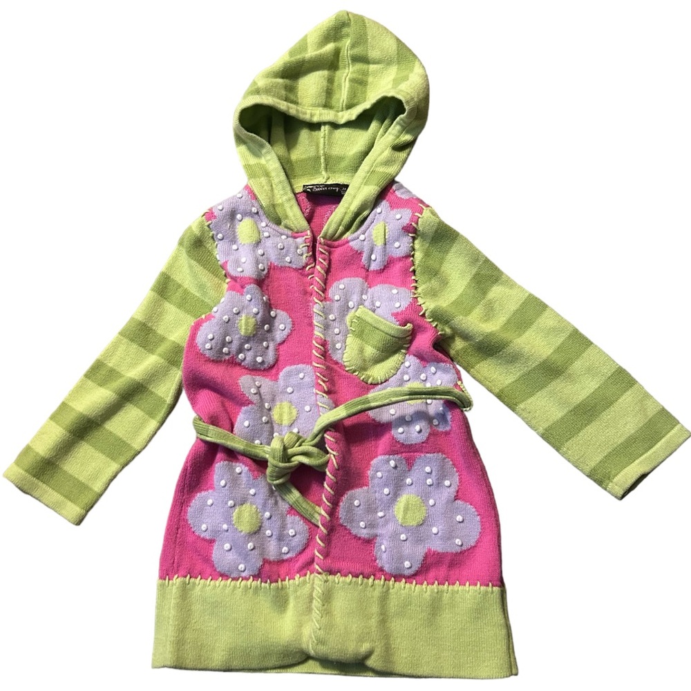 Sweet Ivy Boho knit and hand embroidery floral hooded sweater size 2T